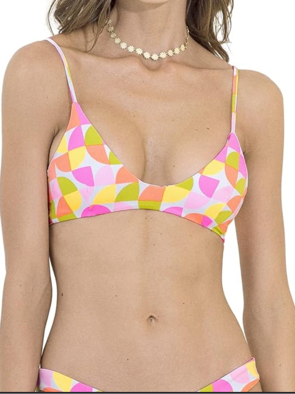 Maaji Pink Yellow Multicolor Geometric Triangle Bikini Top